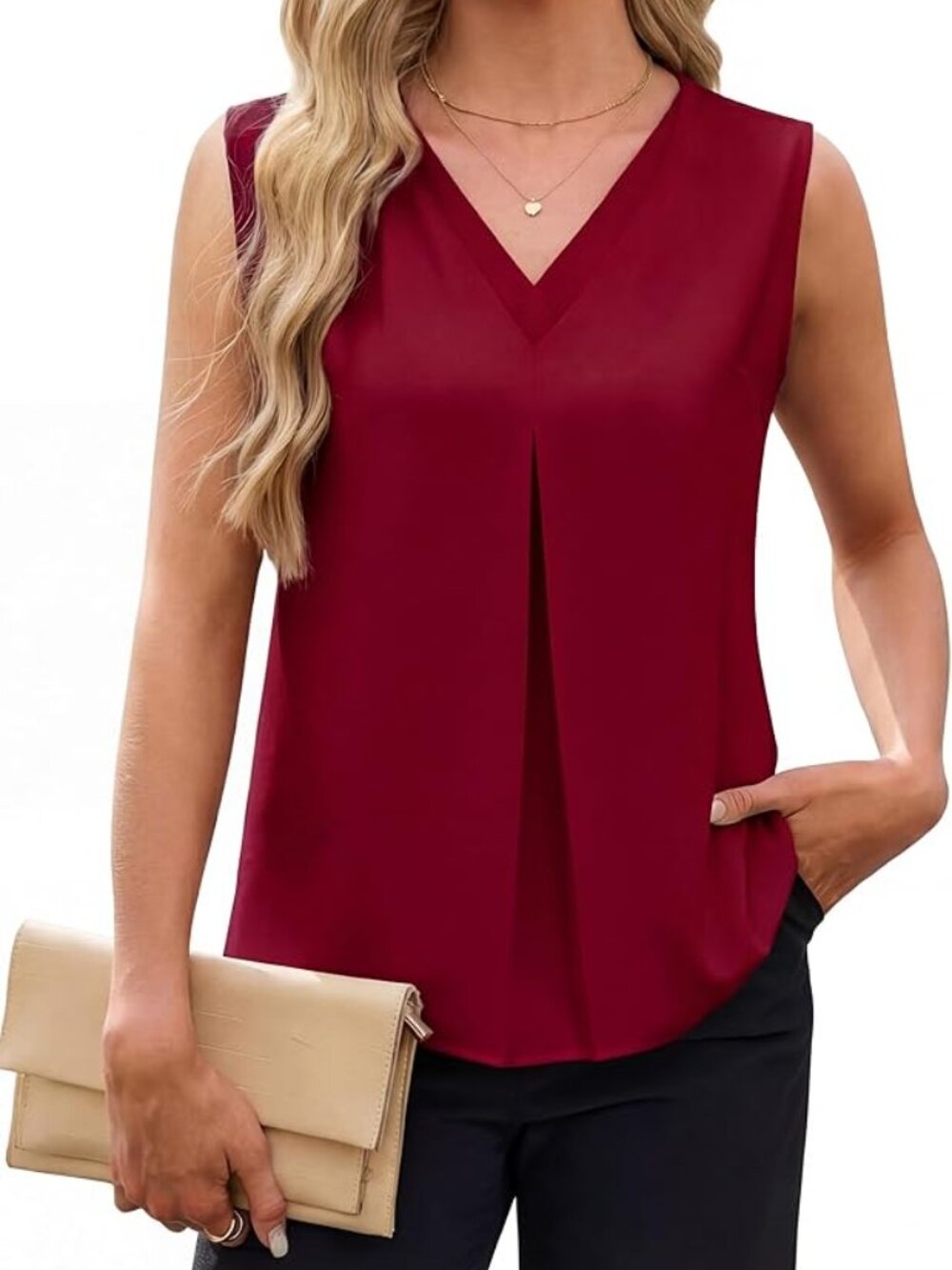 NWT Versatile short sleeve V neck burgundy top, size L (=US 10).